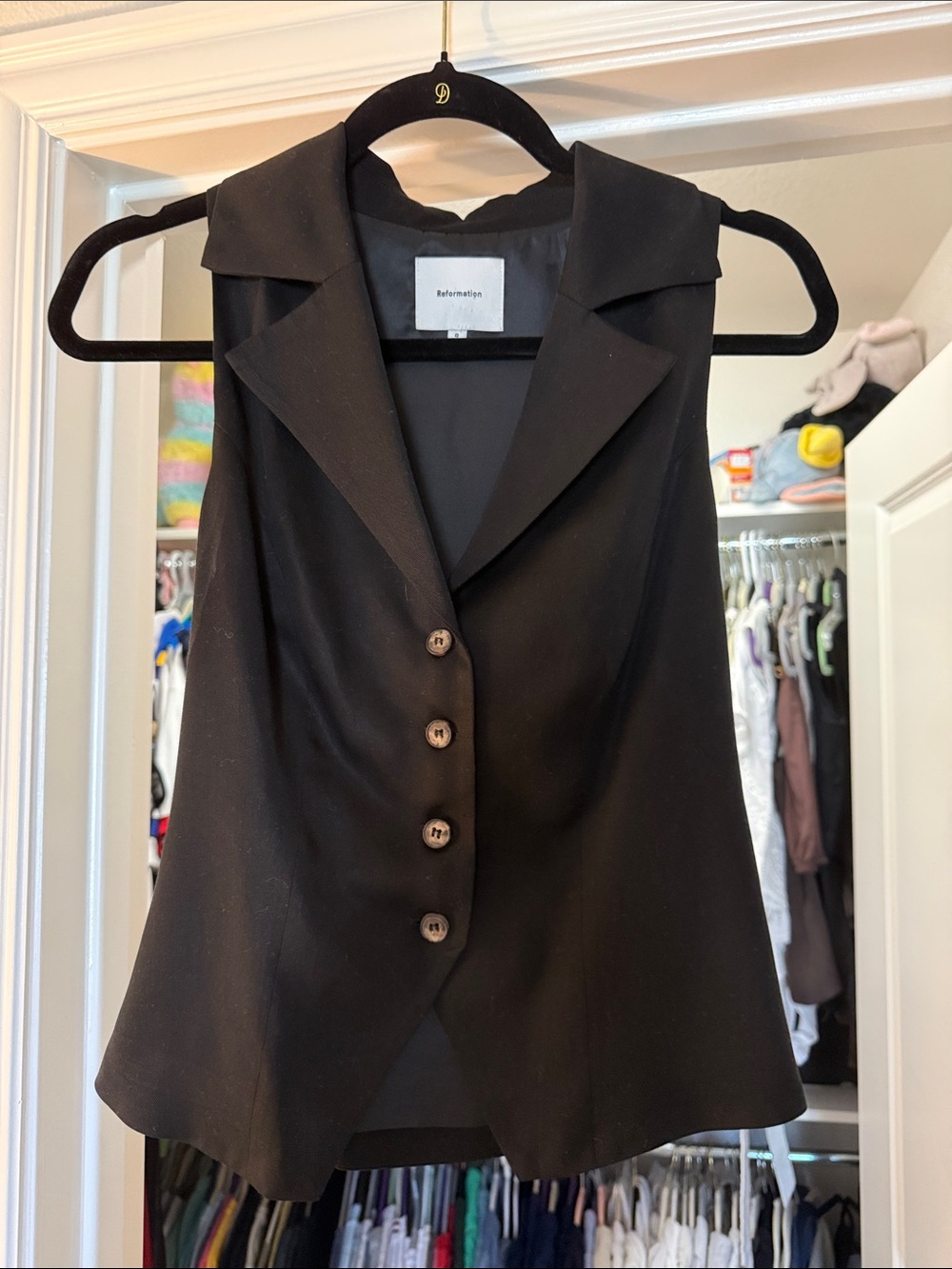 Reformation Black Tailored Sleeveless Buttoned Vest